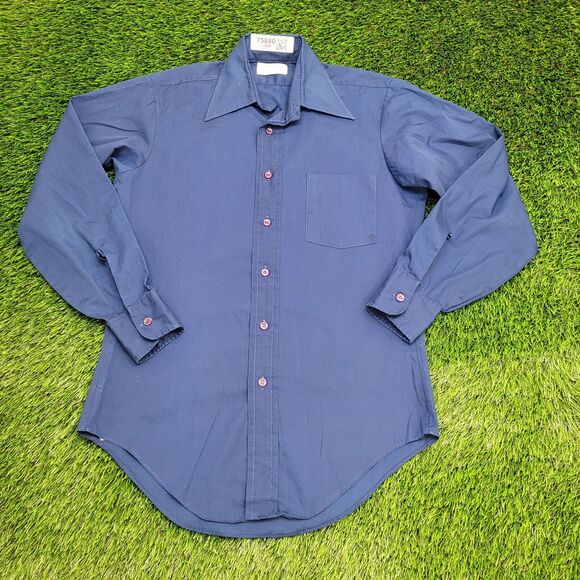 Vintage 80s MOD Button Shirt S/M 20x21 Blue Disco Hippie - Picture 1 of 13